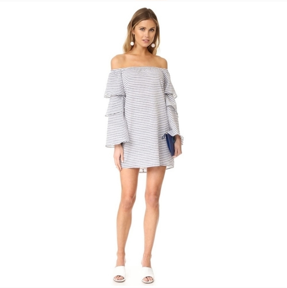 Wayf Brayden Off Shoulder Dress Size XS Navy Gingham